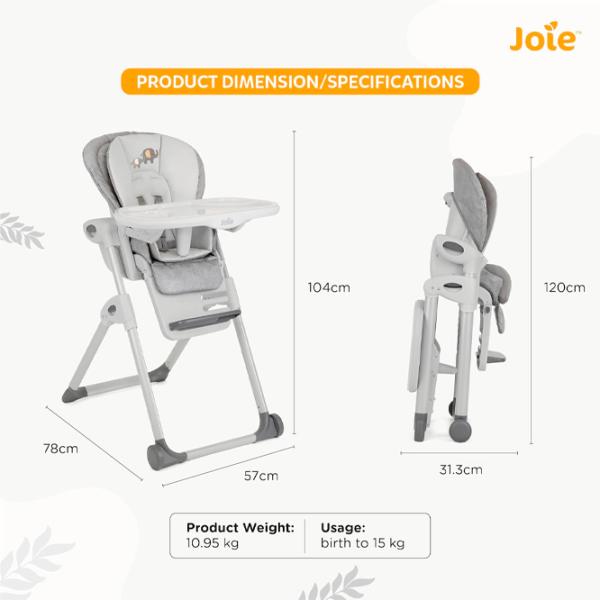 Стульчик для кормления Joie Mimzy Recline Elephant Duo (H1013DAELD000) / 0 месяцев / Белый  photo 11