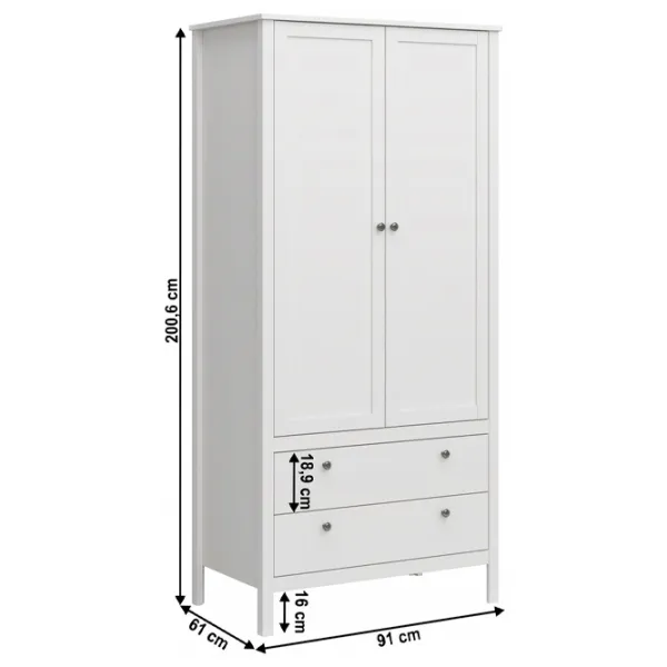Dulap Tempo Kondela Olje 2D2S 91 x 61 x 200.6 / MDF / Alb photo 2