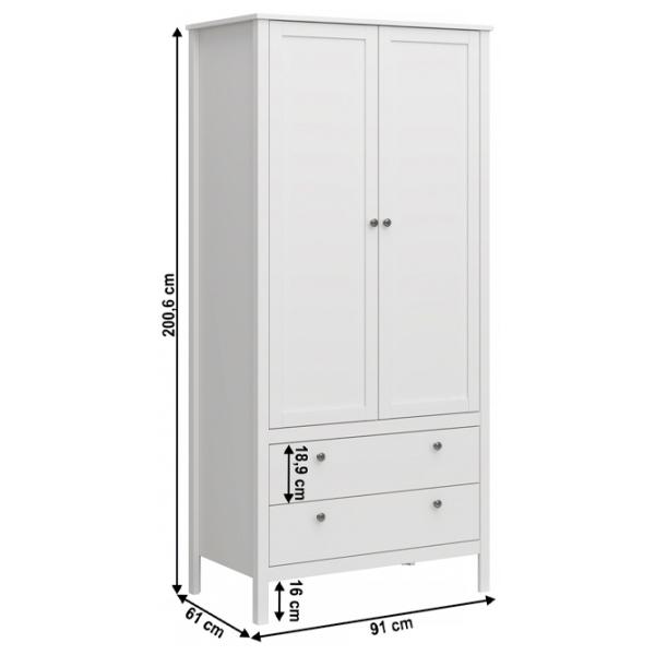 Dulap Tempo Kondela Olje 2D2S 91 x 61 x 200.6 / MDF / Alb photo 2