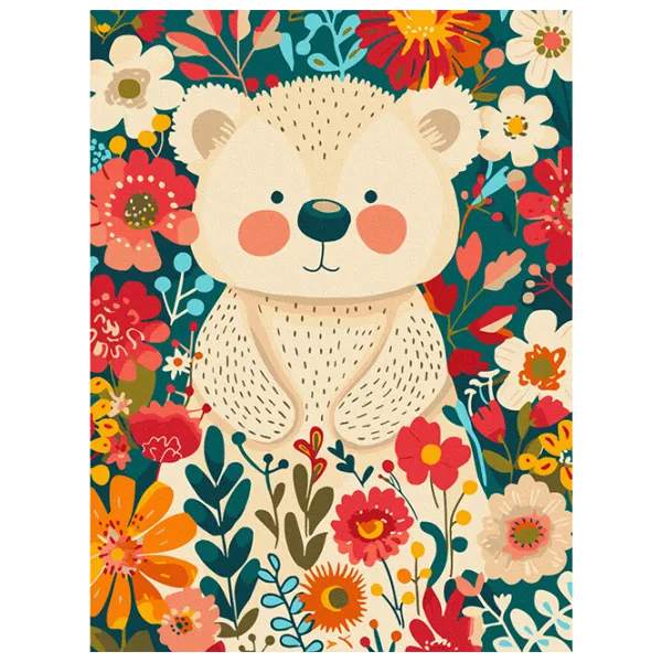Pictură pe numere BrushMe Ursuleț în flori KBS0159 40 x 30 cm / Verticală photo 1