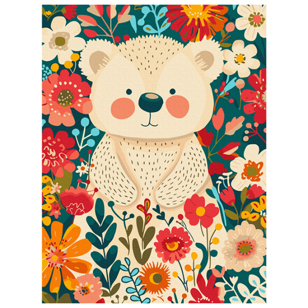 Pictură pe numere BrushMe Ursuleț în flori KBS0159 40 x 30 cm / Verticală photo 1