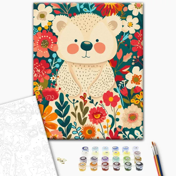 Pictură pe numere BrushMe Ursuleț în flori KBS0159 40 x 30 cm / Verticală photo 2