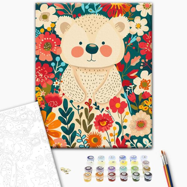Pictură pe numere BrushMe Ursuleț în flori KBS0159 40 x 30 cm / Verticală photo 2