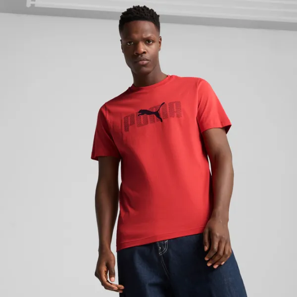 Tricou pentru bărbați Puma Ess Logo Lab Tee 100% bumbac / Red photo 3