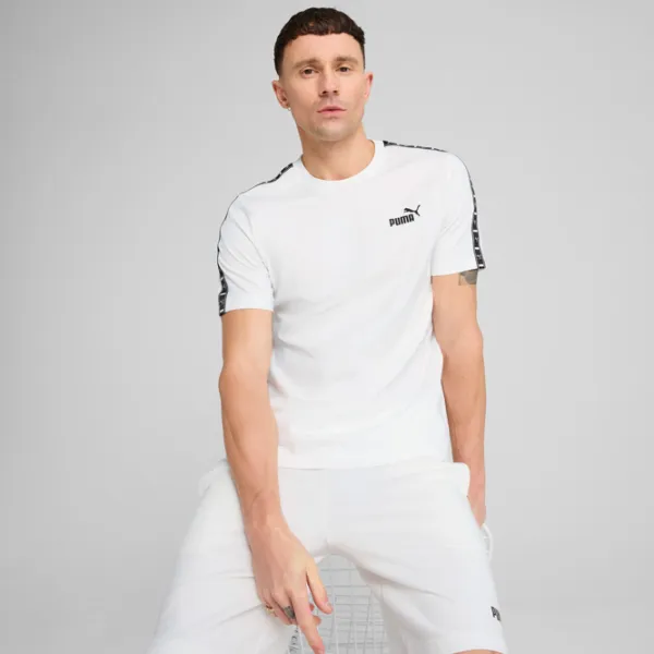 Tricou pentru bărbați Puma Ess Tape Tee 100% bumbac / White photo 3