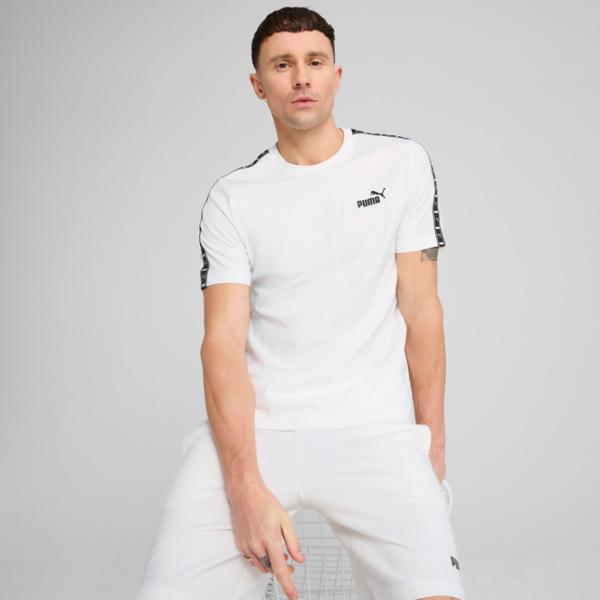 Tricou pentru bărbați Puma Ess Tape Tee 100% bumbac / White photo 3