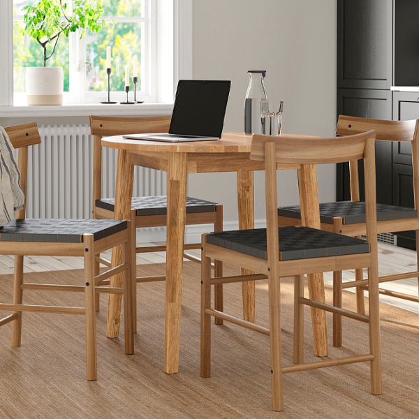 Обеденные стол со стульями Ikea Nackanas Круглая / Дерево / Wood photo 7