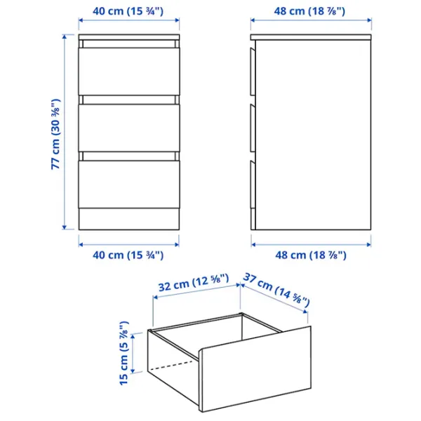 Comodă Ikea Malm 78 x 40 x 48 / MDF / Alb photo 2
