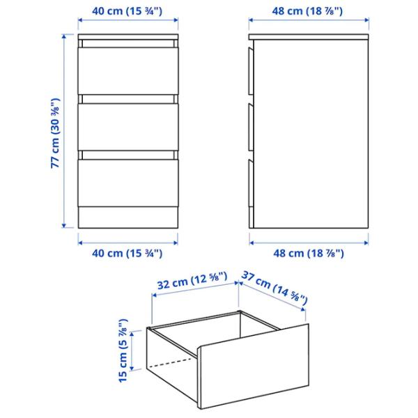 Comodă Ikea Malm 78 x 40 x 48 / MDF / Alb photo 2