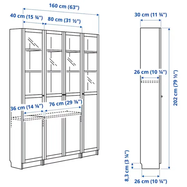 Шкаф Ikea Billy/Oxberg 202 x 160 x 30см / МДФ / White photo 4