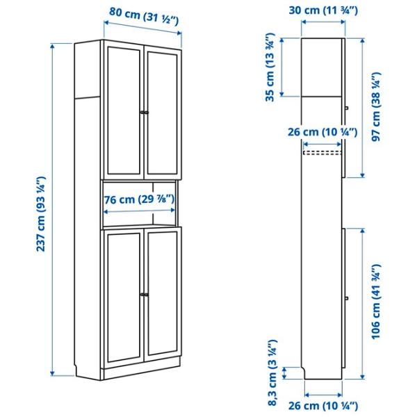 Шкаф Ikea Billy/Oxberg 237 x 80 x 30см / МДФ / White photo 5