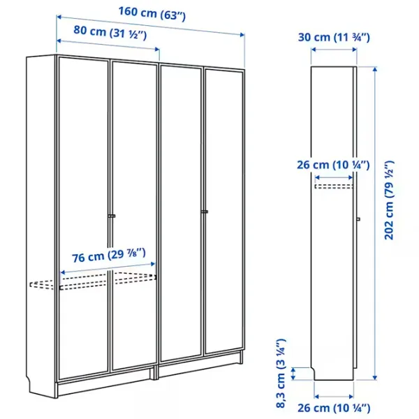 Dulap Ikea Billy/Hogbo 202 x 160 x 30 / MDF / White photo 4
