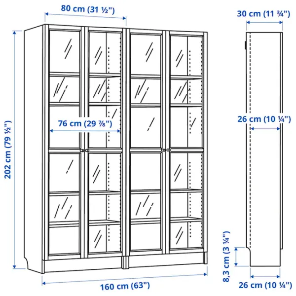 Dulap Ikea Billy/Oxberg 202 x 160 x 30 / MDF / White photo 7