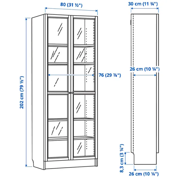 Шкаф Ikea Billy/Oxberg 202 x 80 x 30см / Стекло / White photo 8 Шкаф Ikea Billy/Oxberg 202 x 80 x 30см / Стекло / White photo 8