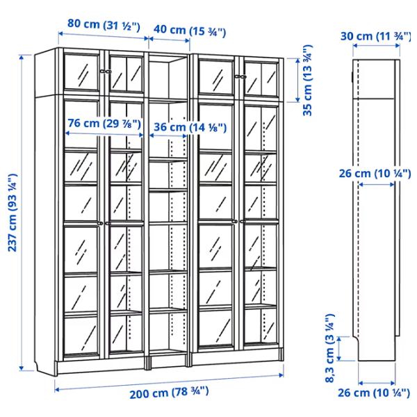 Dulap Ikea Billy/Oxberg 237 x 200 x 30 / MDF / Dark brown photo 6