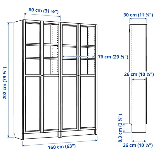 Dulap Ikea Billy/Oxberg 202 x 160 x 30 / Sticlă / White photo 5 Dulap Ikea Billy/Oxberg 202 x 160 x 30 / Sticlă / White photo 5