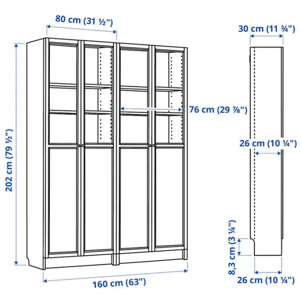 Dulap Ikea Billy/Oxberg 202 x 160 x 30 / Sticlă / White photo 5 Dulap Ikea Billy/Oxberg 202 x 160 x 30 / Sticlă / White photo 5