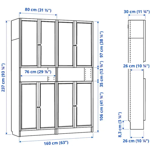 Dulap Ikea Billy/Oxberg 237 x 160 x 30 / MDF / White photo 6