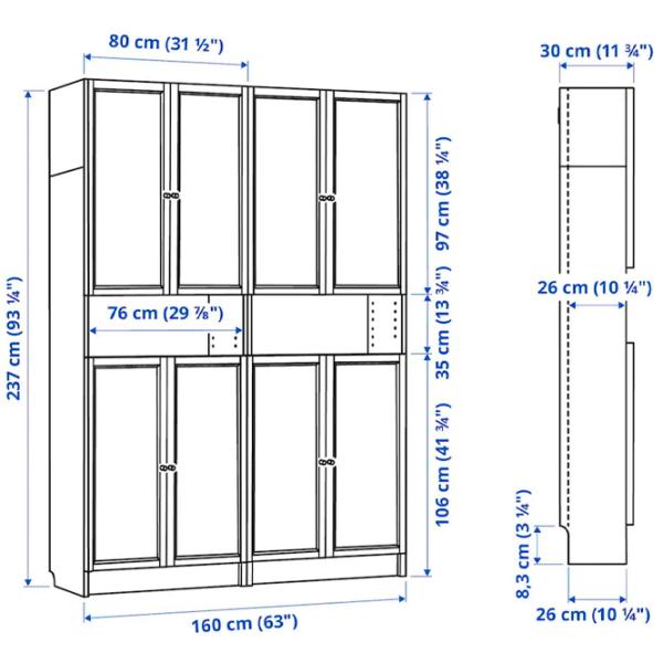 Dulap Ikea Billy/Oxberg 237 x 160 x 30 / MDF / White photo 6