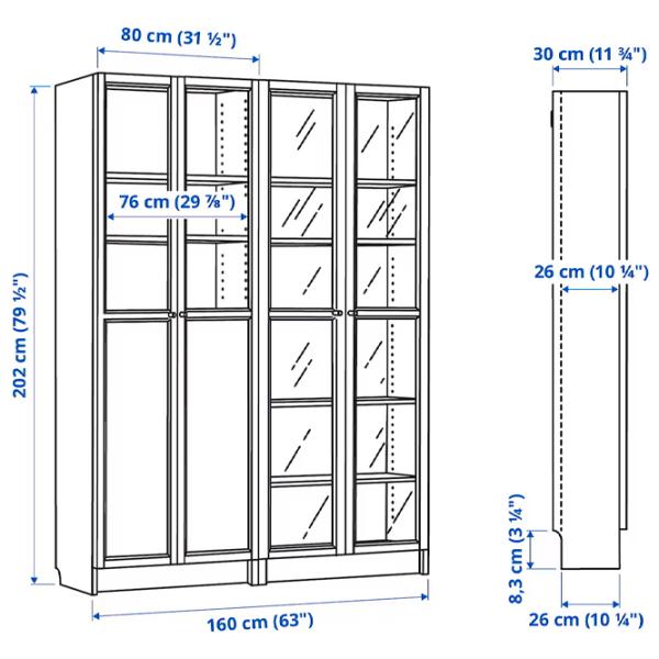 Шкаф Ikea Billy/Oxberg 202 x 160 x 30см / МДФ / Темно коричневый photo 6