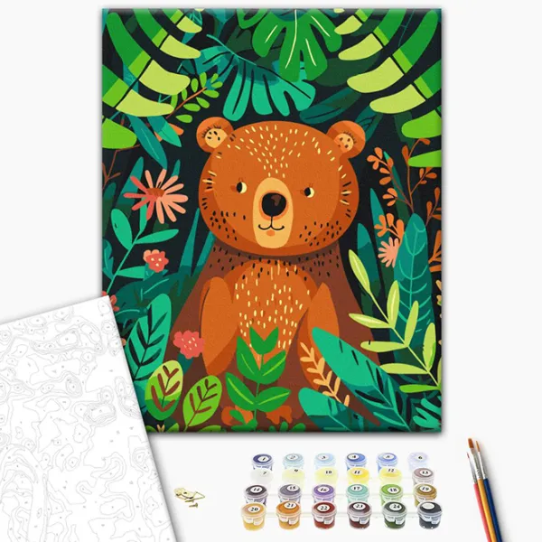 Pictură pe numere BrushMe Ursuleț în junglă KBS0158 40 x 30 cm / Verticală photo 2 Pictură pe numere BrushMe Ursuleț în junglă KBS0158 40 x 30 cm / Verticală photo 2