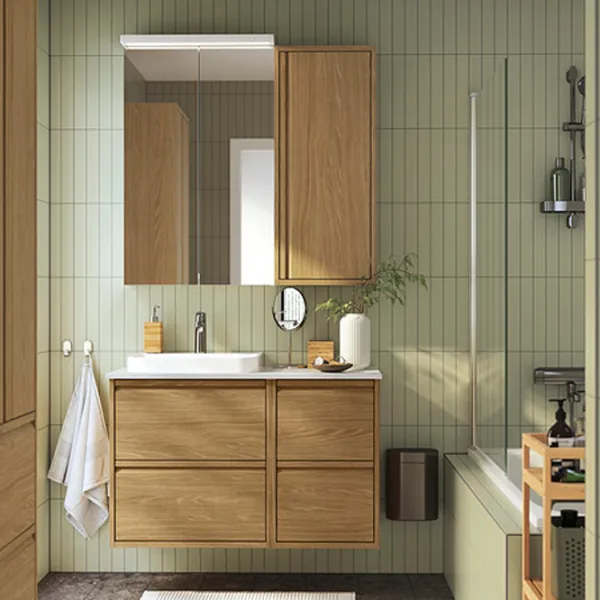 подвеснои шкаф для ваннои комнаты Ikea 5703351  МДФ / Дуб светлый photo 2