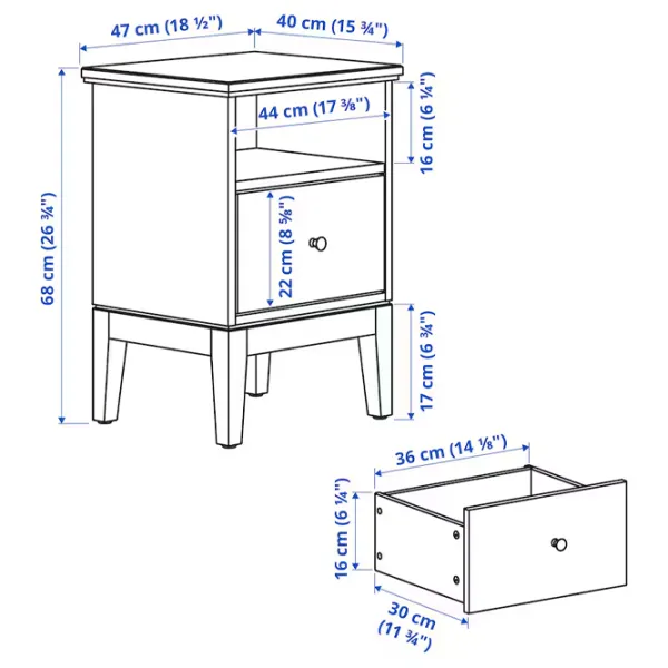 Noptiere Ikea Idanas 68 x 47 x 40 / PAL / White photo 2