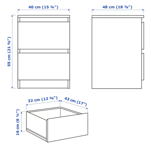 Noptiere Ikea Malm 2 55 x 40 x 48 / PAL / White photo 5 Noptiere Ikea Malm 2 55 x 40 x 48 / PAL / White photo 5