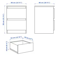 Noptiere Ikea Malm 2 55 x 40 x 48 / PAL / White photo 5