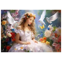 Картина по номерам Art Gallery Принцесса среди голубей GX46485 50 x 40 см / Горизонтальная