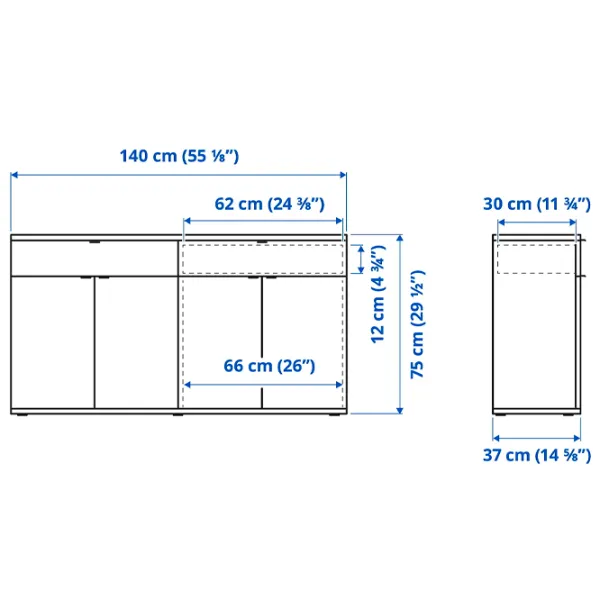 Комод Ikea Vihals 75 x 140 x 37см / МДФ / Белый photo 2