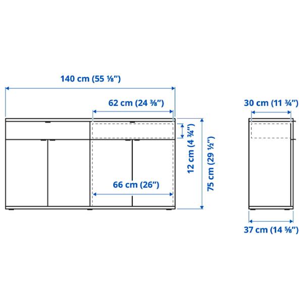 Комод Ikea Vihals 75 x 140 x 37см / МДФ / Белый photo 2