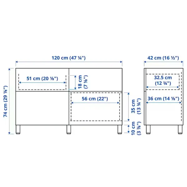 Comodă Ikea Besta 74 x 120 x 42 / MDF / Alb photo 7