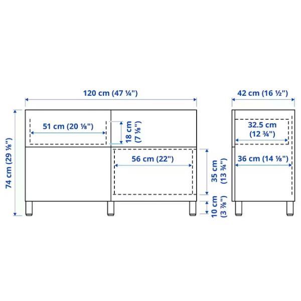 Comodă Ikea Besta 74 x 120 x 42 / MDF / Alb photo 7