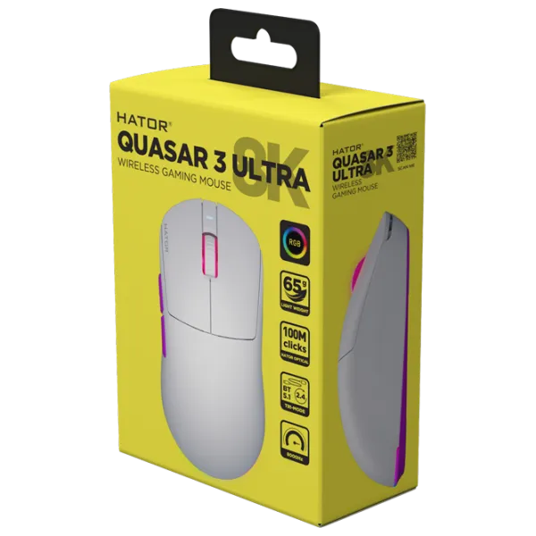 Мышь Hator Quasar 3 ULTRA 8K wireless Bluetooth, USB / Белый photo 6
