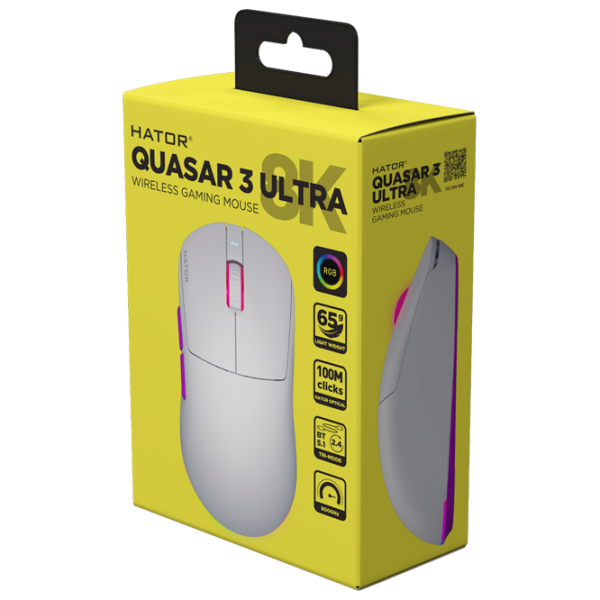 Мышь Hator Quasar 3 ULTRA 8K wireless Bluetooth, USB / Белый photo 6