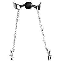 Gag Fetish Fantasy Extreme Deluxe Ball Gag and Nipple Clamps Black photo 3