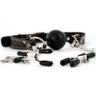 Gag Fetish Fantasy Extreme Deluxe Ball Gag and Nipple Clamps Black photo 4