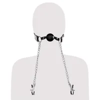 Gag Fetish Fantasy Extreme Deluxe Ball Gag and Nipple Clamps Black photo 6