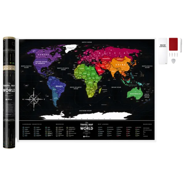 Joc de masă 1DEA.me Travel Map Black World 7+/ Hartă de răzuire photo 2 Joc de masă 1DEA.me Travel Map Black World 7+/ Hartă de răzuire photo 2
