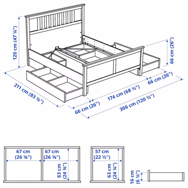 Кровать Ikea Hemnes/Lonset 160 x 200 см / Массив / Белый photo 7