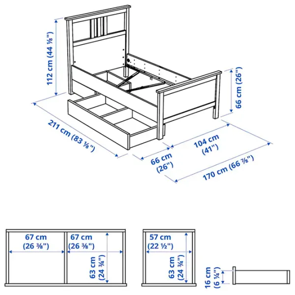 Кровать Ikea Hemnes Lonset 2 90 x 200 см / Массив / Белый photo 6