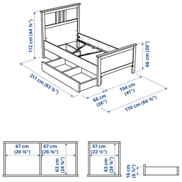 Кровать Ikea Hemnes Lonset 2 90 x 200 см / Массив / Белый photo 6