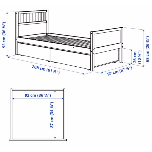 Кровать Ikea Smyga 90 x 200 см / Массив / Серый photo 5