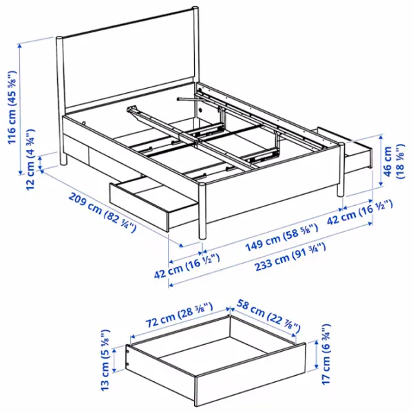 Кровать Ikea Tonstad 140 x 200 см / Массив / Белый photo 7
