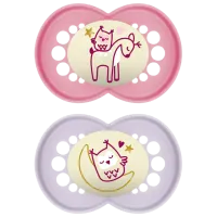 Соска ортодонтическая MAM Planet Love Original Night Для девочек / 6 месяцев - 18 месяцев / Силикон / Розовый