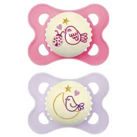 Соска ортодонтическая MAM Planet Love Original Night Для девочек / 2 месяца - 6 месяцев / Силикон / Розовый