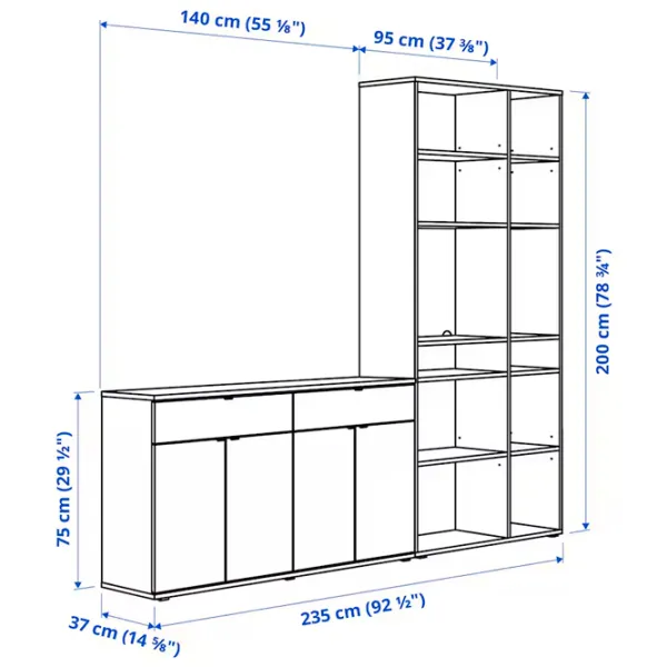 Стеллаж Ikea Vihals 200 x 235 x 37см cm / ЛДСП / White photo 5