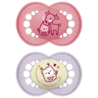 Соска ортодонтическая MAM Planet Love Original Day&Night  Для девочек / 16 месяцев - 36 месяцев / Силикон / Розовый