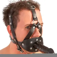 Gag Zado Leather Head Harness with Dildo Black photo 7